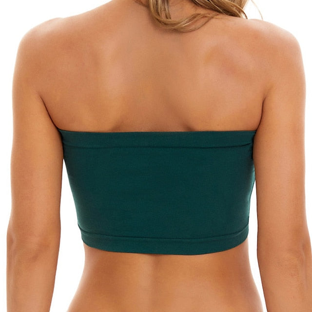 Women's Bras & Bralettes Tube Bra Strapless Full Coverage Solid Color Scoop Neck Micro-elastic Breathable Invisible Casual Daily Nylon Green , 1 PC