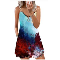 Women's Sleeveless Floral Pocket V Neck Holiday Chic Slip Dress