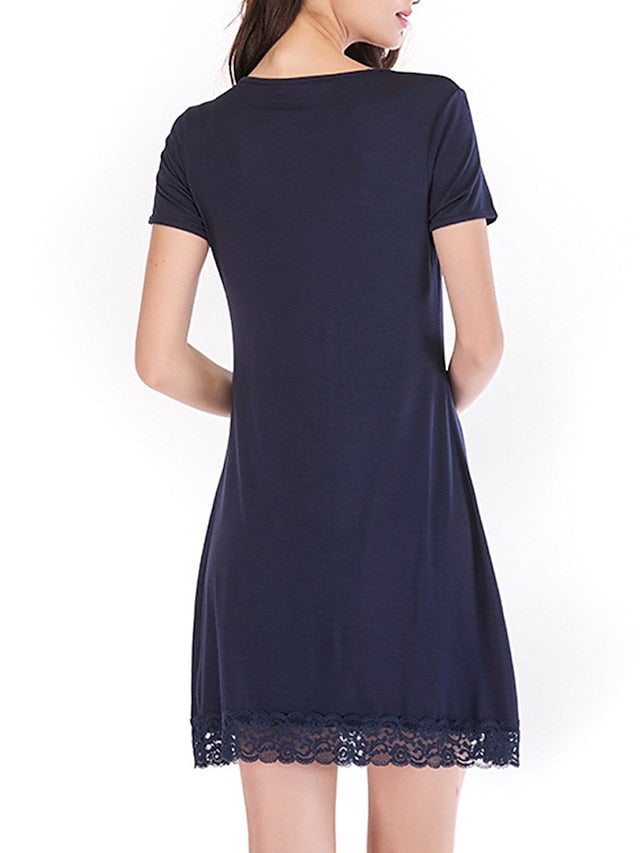 Women's Shift Sweater Dress Night Sweater Dress Mini Sweater Dress Daily Casual Lace Solid Colored Crewneck Home Lounge Navy Black