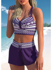 Women's Swimwear Bikini Normal Swimsuit 2 Piece High Waisted Geometic Purple Bathing Suits Sports Beach Wear Summer