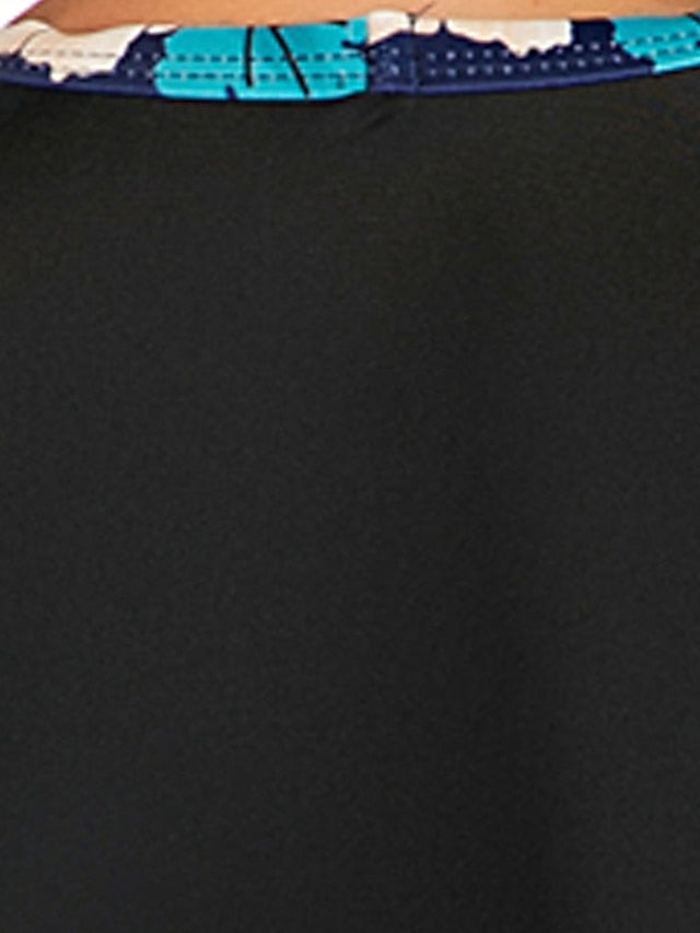 Women's Floral Rash Guard 2-Piece Swimsuit UV Protection Black Scoop Neck Padded Bathing Suit