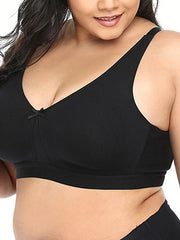 Women's Wireless Bras Padded Bras Fixed Straps Full Coverage Deep U Breathable Pure Color Hook & Eye Date Casual Daily Cotton 1PC Black Khaki , Plus Size , Bras & Bralettes , 1 PC , Plus Size