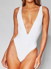 Women's Swimwear One Piece Beach Bottom Monokini Normal Swimsuit Slim Solid Color Green Black Blue Yellow Orange Bathing Suits Sexy Basic / Padded Bras