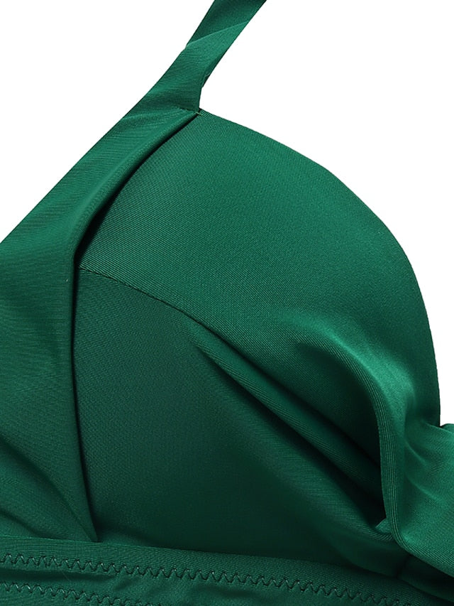 Women's Swimwear Bikini 2 Piece Normal Swimsuit Halter High Waist Push Up High Waisted Geometric Wave dot + red Black White Yellow Pink Bathing Suits Sports Fashion Ordinary