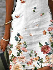 Women's Casual Dress Shift Dress Midi Dress White Green Gray Short Sleeve Flower Print Spring Summer V Neck Basic Daily Vacation Weekend Print Dresses