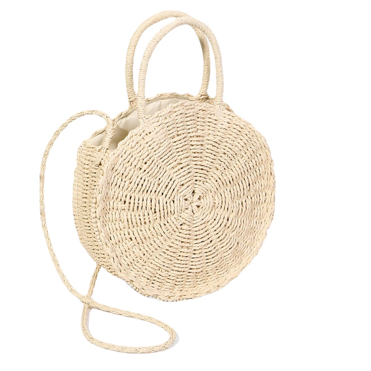 Women Hand Woven Bag Round Rattan Straw Bohemia Style Beach Circle Beach Bags