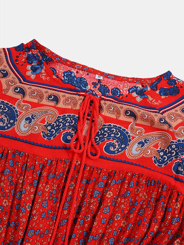 Bohemian Floral Print Long Sleeves Summer Maxi Dress