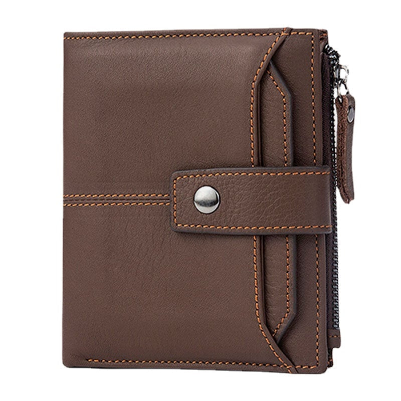 Men Short Bifold RFID Blocking Wallet Retro Casual Multi-card Slot Card Holder Cowhide Driver's License Wallet