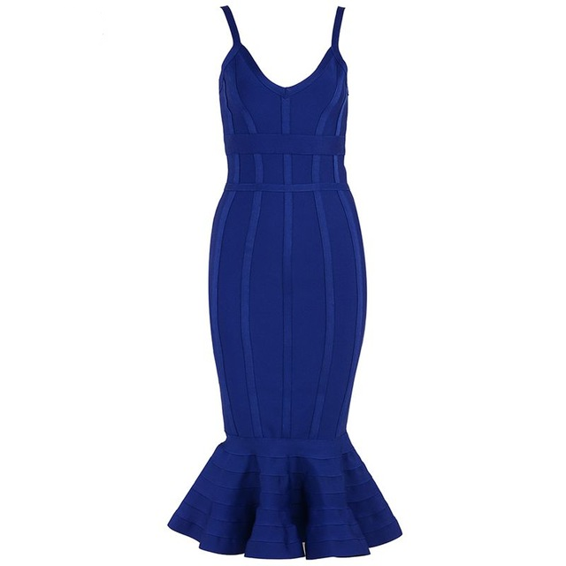 Bandage Pink Spaghetti Strap Mermaid Vestidos Midi Dress - Sheseelady