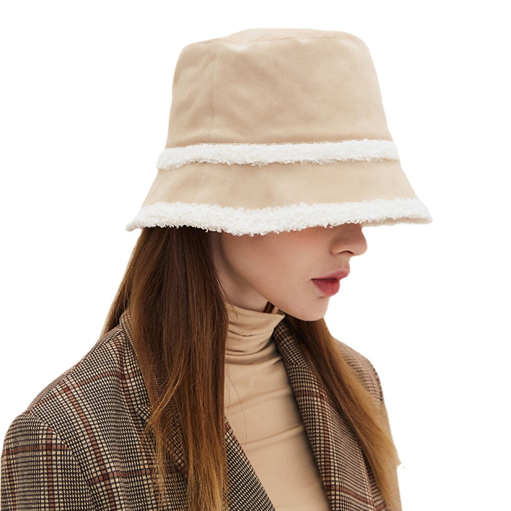 Women Suede Lamb Hair Casual Fashion Elegant Keep Warm Outdoor Bucket Hat