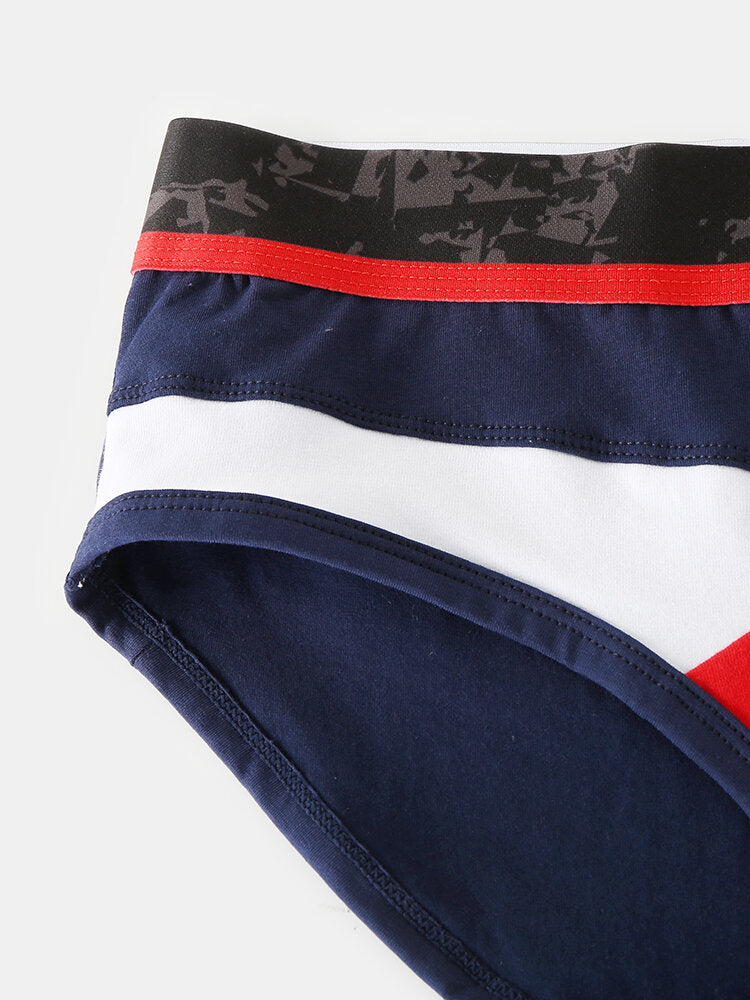 Mens Cotton Colorblock Print Skinny Fit Elastic Mid Waist Stretch Breathable Thin Briefs