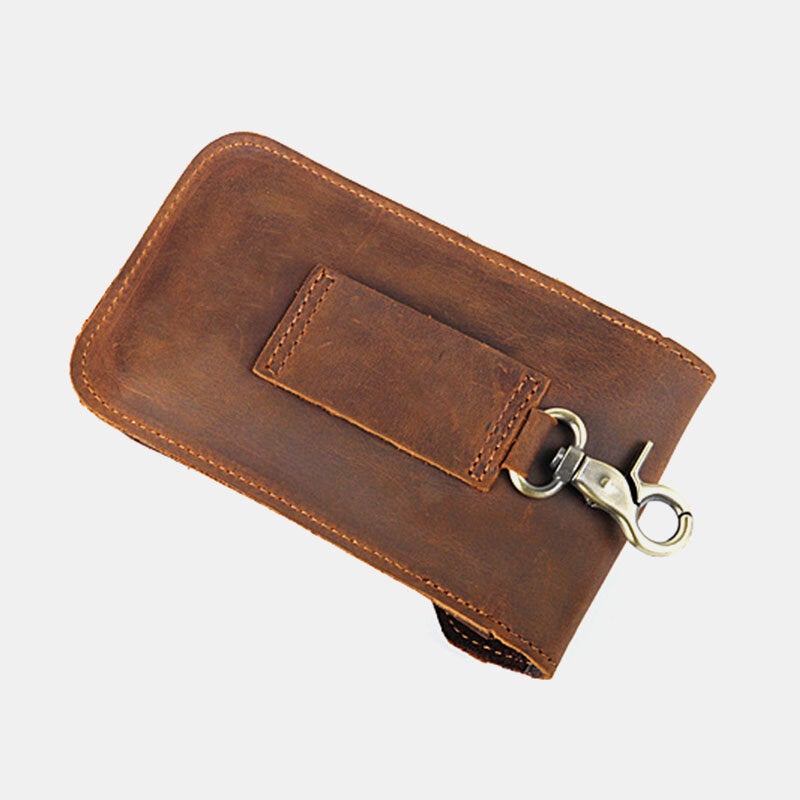 Men Genuine Leather 5.5 6.5 Inch Phone Bag Leather Hanging Waist