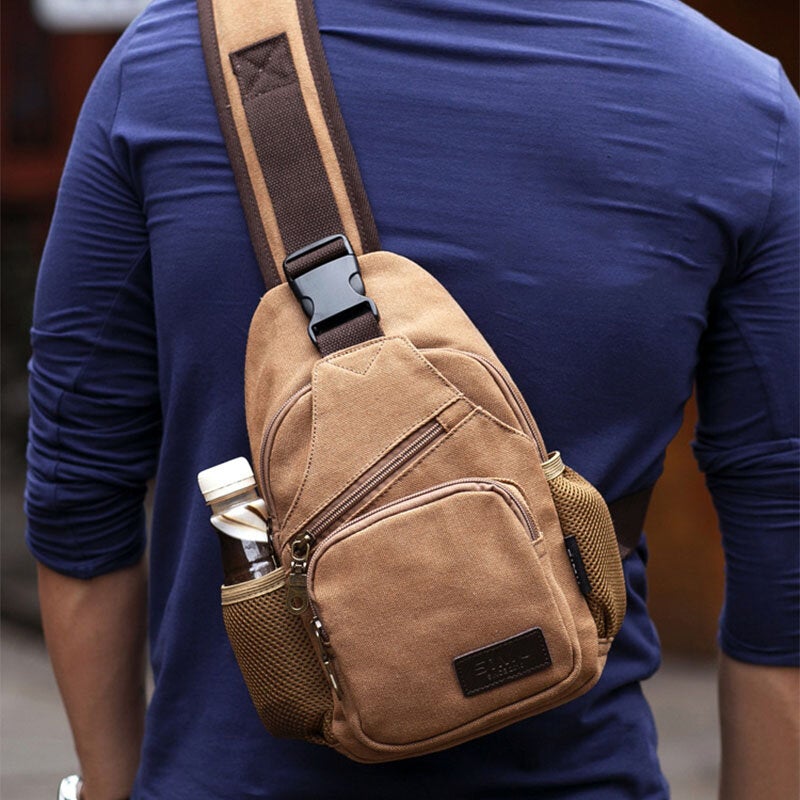 Men Vintage Canvas Shoulder Bag Crossbody Chest
