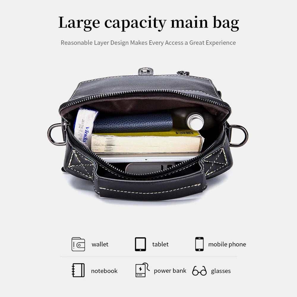 Men's Vintage Leather Waterproof Multi-pocket Crossbody Shoulder Bag