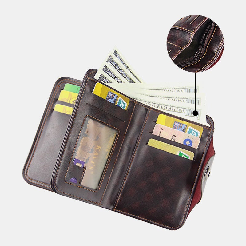 Men Faux Leather Large Capacity Fashion Business Retro Multi-slot Card Holder Wallet