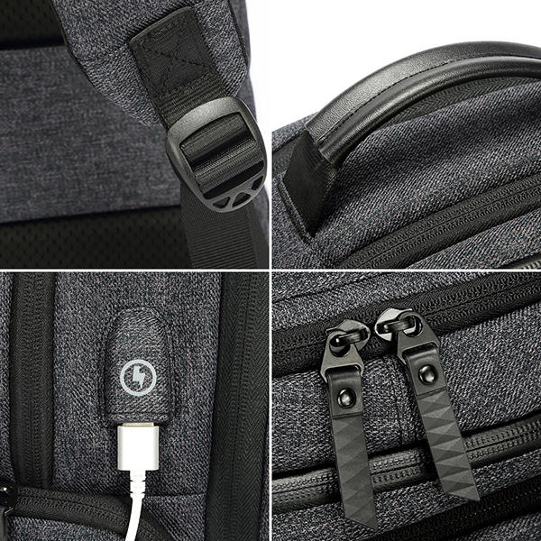 Men Anti Theft Waterproof Travel Bag USB Charging Port 15.6 Inch Laptop Backpack