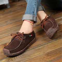 Women Suede Lace-up Flats Leather Loafer Boat Shoes Casual Comfortable Soft Shoes Camping Hiking Travel