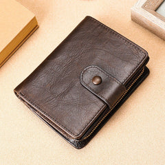 Men Vintage Genuine Leather RFID Blocking Wallet Zipper Coin Bag