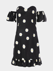 Chic Daisy Print Off Shoulder Short Sleeve Casual Mini Dress