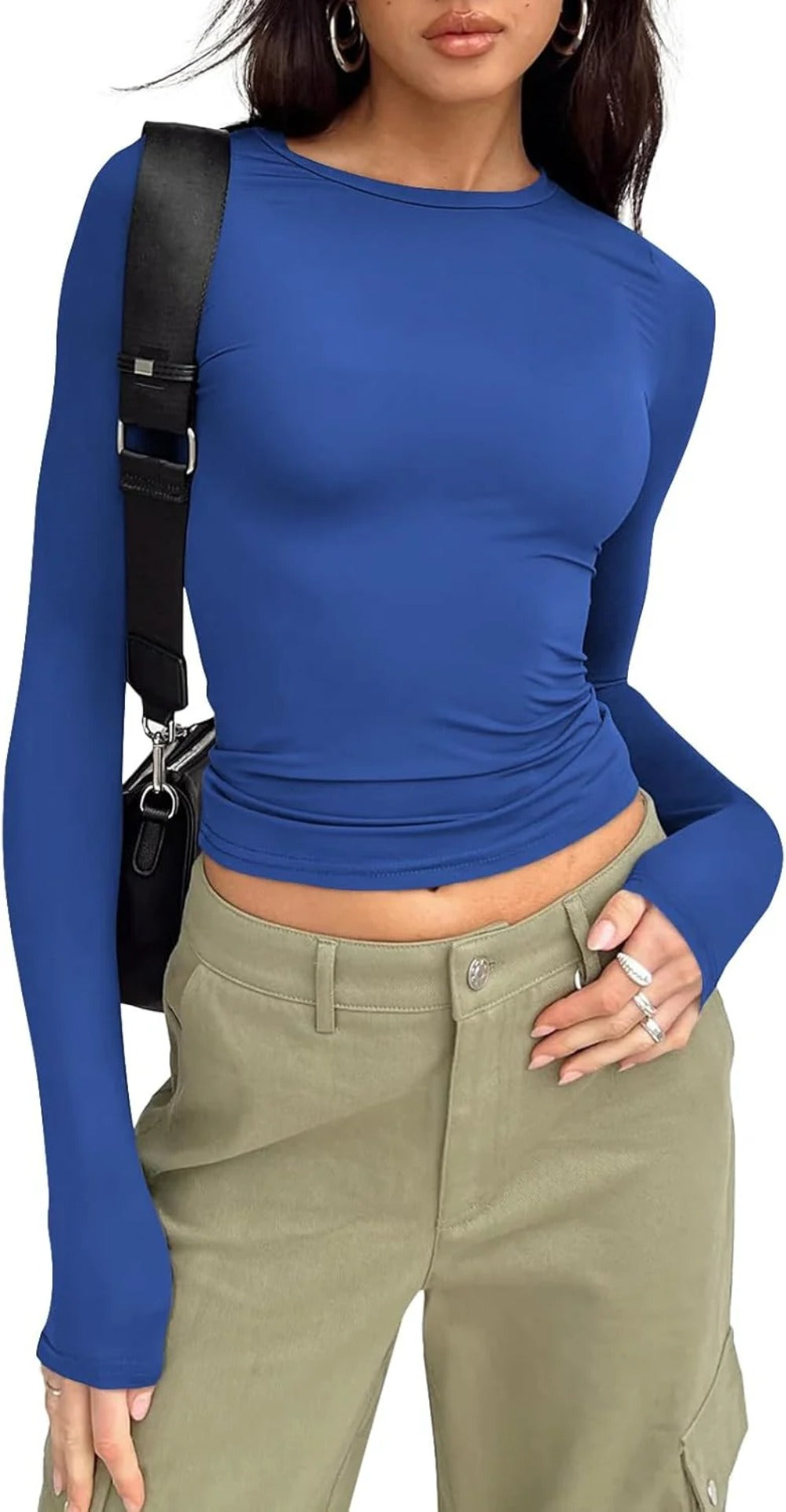 Womens Long Sleeve Shirts Basic Crop Tops Tight Slim Fit Cute Teen Girls Fall Winter Clothes