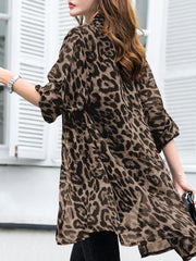 Long Sleeve Thin Light Chiffon Leopard Leisure Cardigan For Women