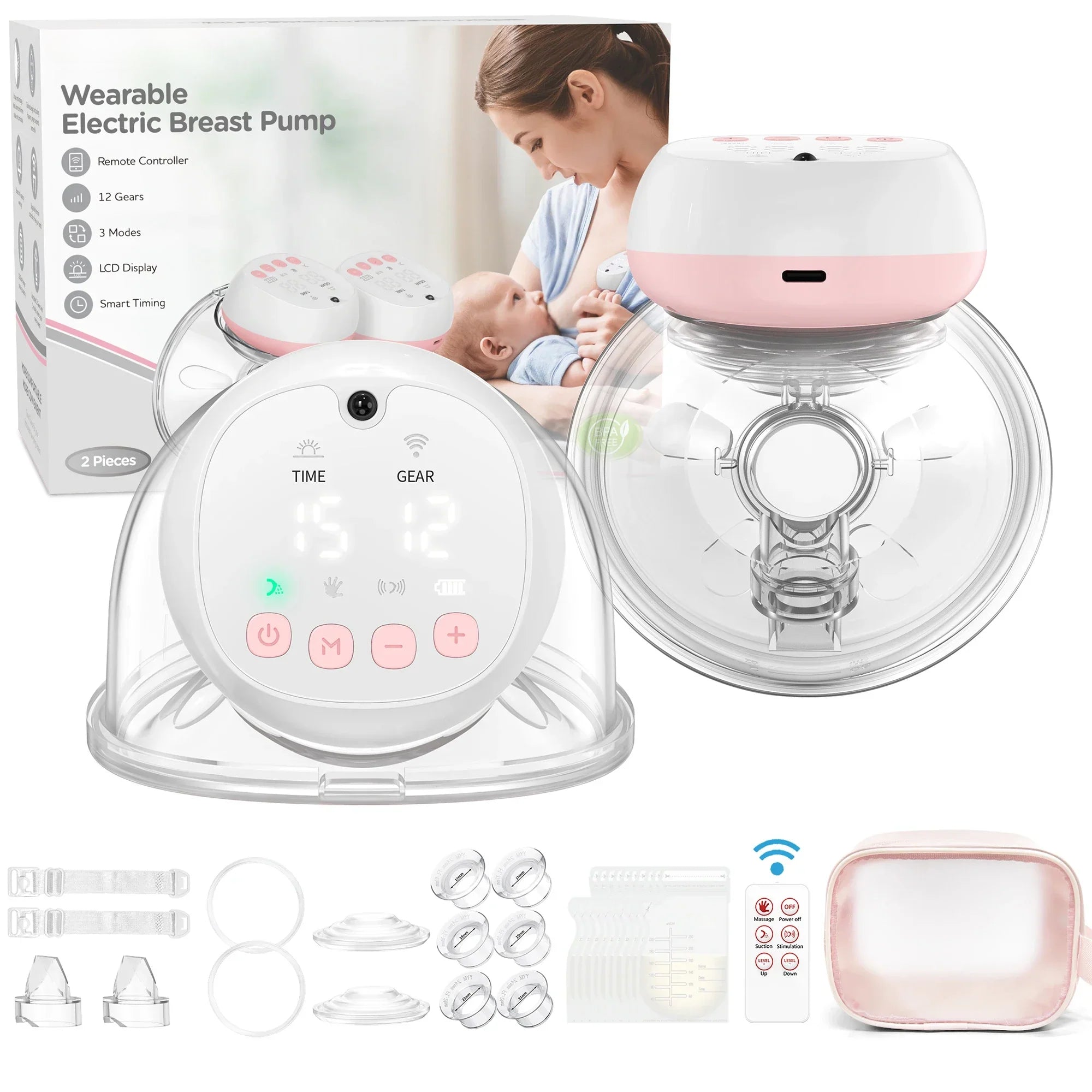 2 Pcs Electric Wearable Breast Pump, USB Rechargeable, Silent & Comfortable Milk Extractor for Easy Breastfeeding