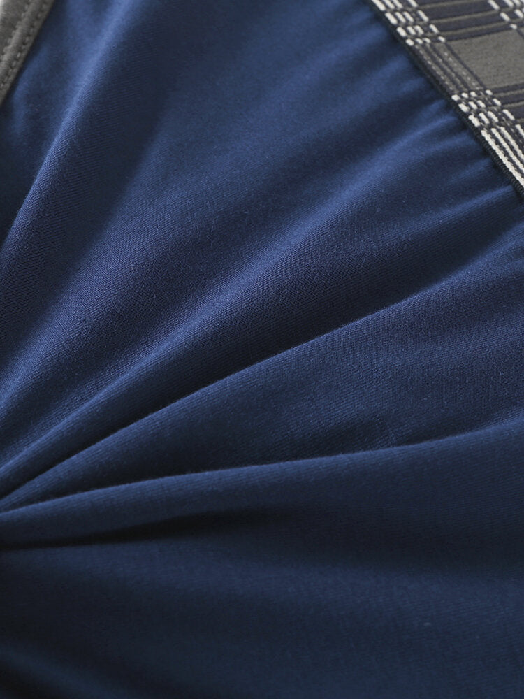 Mens Modal U Pouch Patchwork Plaid Elastic Waistband Underweaer