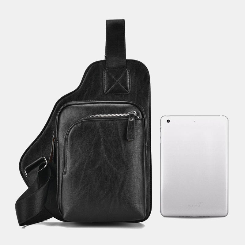 Men PU Leather Large Capacity Multi-pocket Chest Bag Fashion Sport Back Anti-theft Pocket Waterproof Crossbody Bags Shoulder