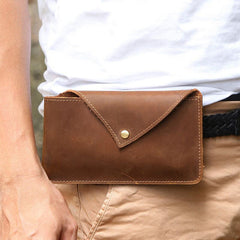 Men Horizontal Envelope-shape Belt Bag Retro Casual Sport 6.5 Inch Phone Cowhide Waist