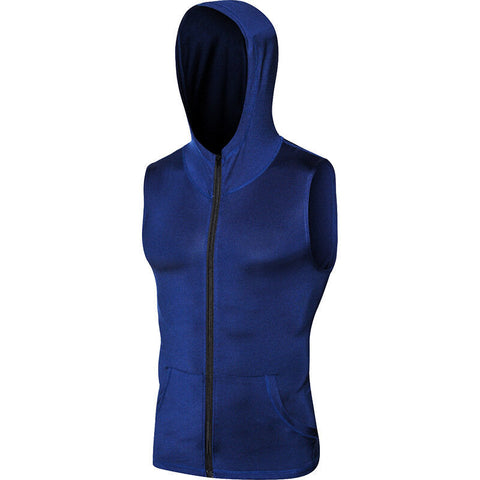 Mens Hooded Sleeveless Running Jackets Boy Sports Vest With Pocket Zip Fitness Gym Quick Dry Workout Tops Wear