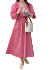 Puff Sleeve Pleating Leisure Holiday Casual Dress For Women