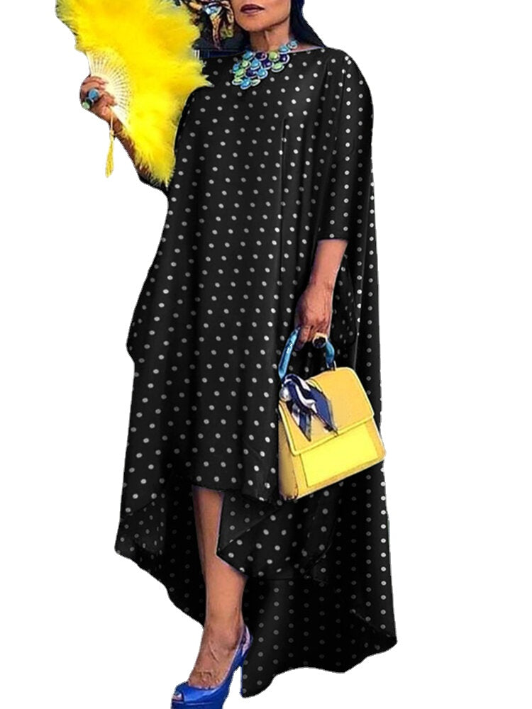 Oval Collar Leisure Polka Dot Party Holiday Dress For Women