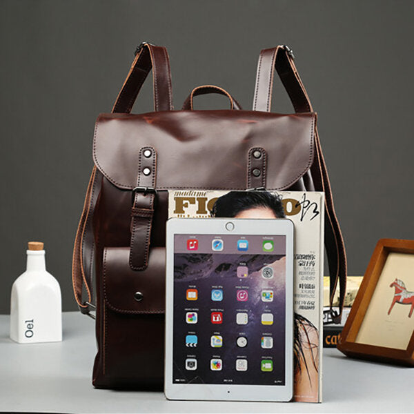 Men And Women Retro Leather Large Capacity Backpack Travel Bag