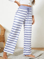 Women Plus Size Striped Brief Style Drawstring Waist Loose Daily Home Pajamas Pants