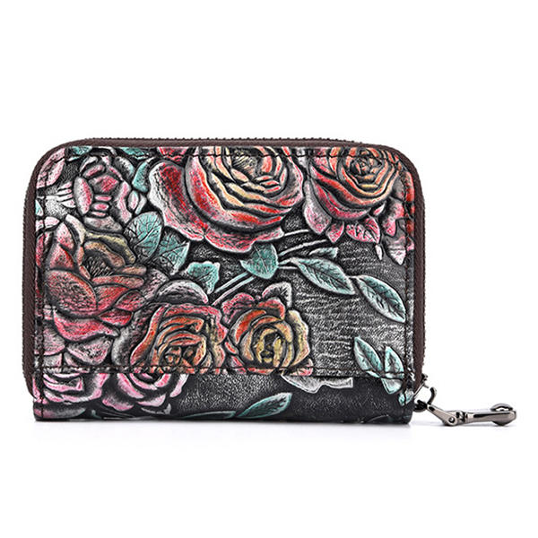 Genuine Leather Card Organ Holder Zipper Multi-card Bit Purse Wallet