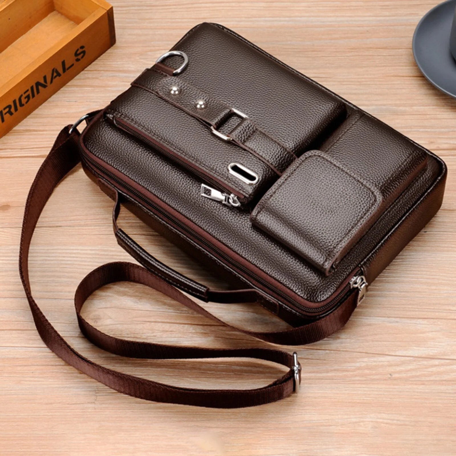 Men's Vintage Leather Crossbody Bag - Large Capacity, Durable, Multifunctional Business Briefcase