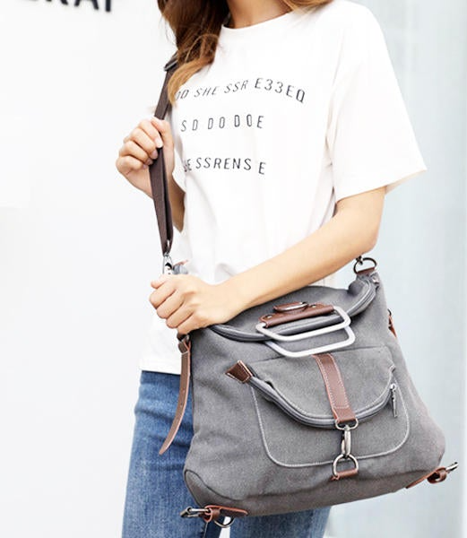 Women Multi-functional Casual Messenger Bag Canvas Crossbody Bag Backpack