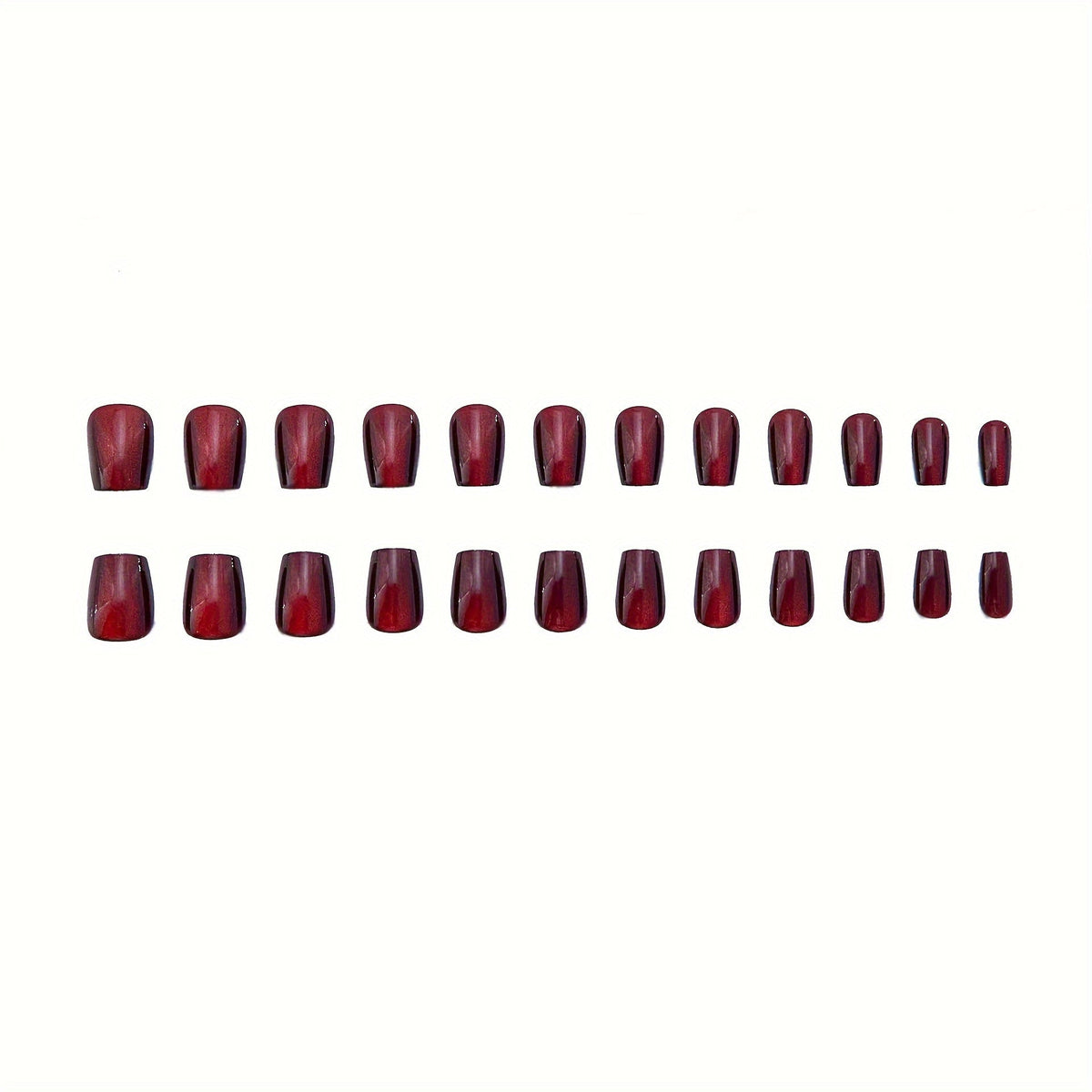 24Pcs Red Cat Eye Glitter Press On Nails - Medium Square Glossy Full Cover False Nails for Women