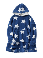 Women Allover Stars Thicken Warm Fleece Loose Home Blanket Hoodie With Kangaroo Pocket