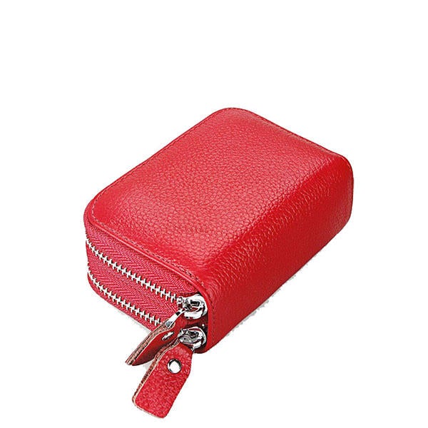 Women Men RFID Antimagnetic Genuine Leather Zipper Card Holder Purse Wallet