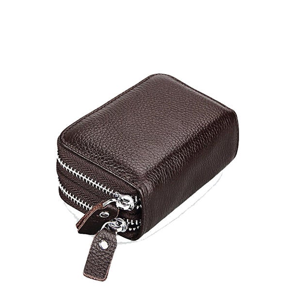 Women Men RFID Antimagnetic Genuine Leather Zipper Card Holder Purse Wallet