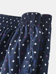 Mens 100% Cotton Polka Dot Print Thin Breathable Button Fly Home Elastic Waist Boxers
