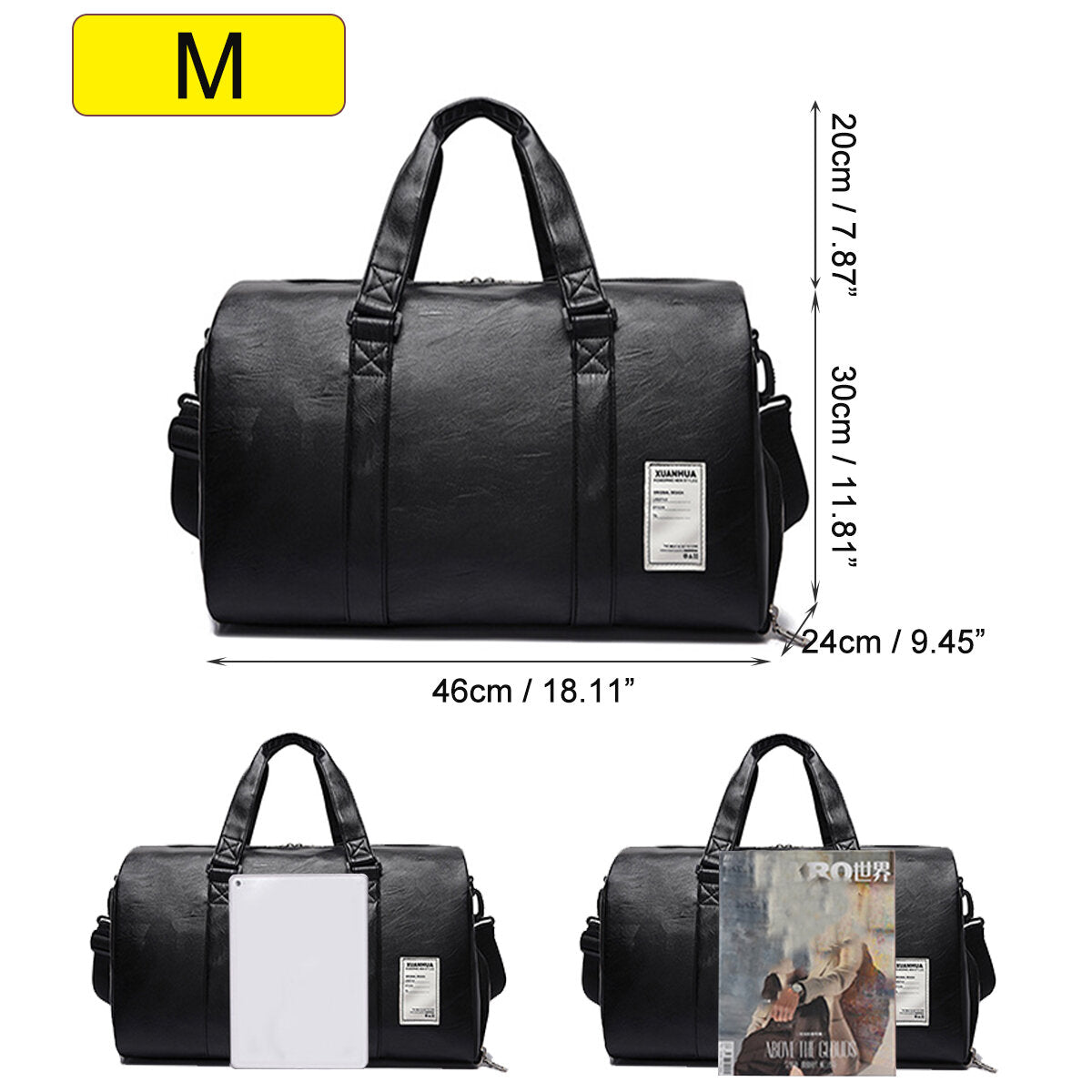 Unisex Artificial Leather Solid Color Multifunctional Handbag With Dry Wet Separation Bag Independent Shoe Compartment Luggage Travel Bag