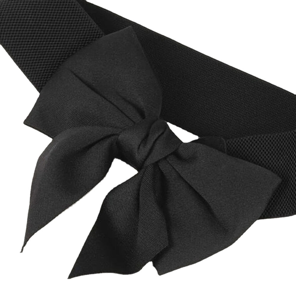 Women Black Bow Decor Breathable Elastic Belt