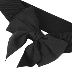 Women Black Bow Decor Breathable Elastic Belt
