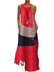 Women's Casual Dress Boho Dress Long Dress Maxi Dress Blue Khaki Red Sleeveless Graphic Print Fall Spring Summer Crew Neck Fashion Daily Vacation Summer Dress