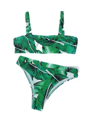 Tropical Plant Print Open Back Adjustable Straps High Waist Beach Bikinis Swimsuit