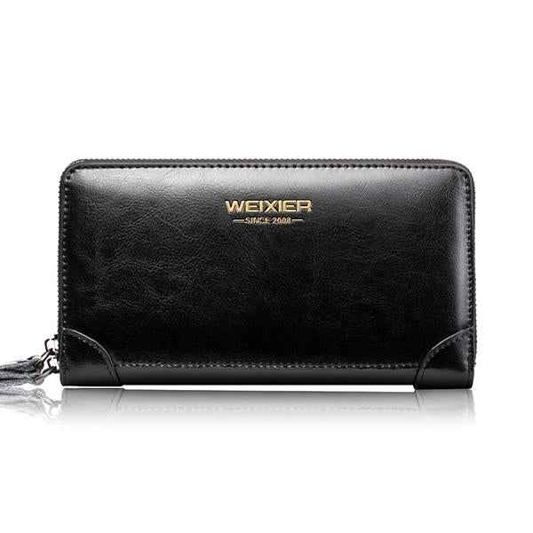 Men Oil Wax Leather Vintage Long Wallet Card Holder Phone Bag