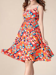 Bohemian Women Strap Flower Pattern Printing Beach A-line Dress