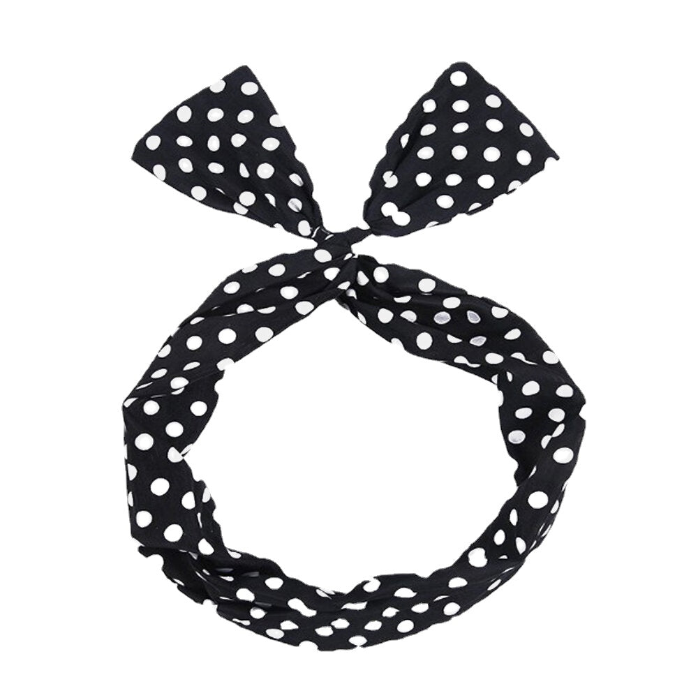 Women Cute Sweet Bow Headdress Dot Stripe Pattern With Adjustable Straight Wire Fabric Cross Tie Headband